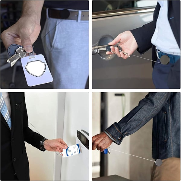 2 stk. Retractable nøkkelring nøkkelrulle, Heavy Duty Retractable Key Chain Reel Ståltrådtau for nøkler og passerer ID-belte Badge Holder Pull Reel - Svart