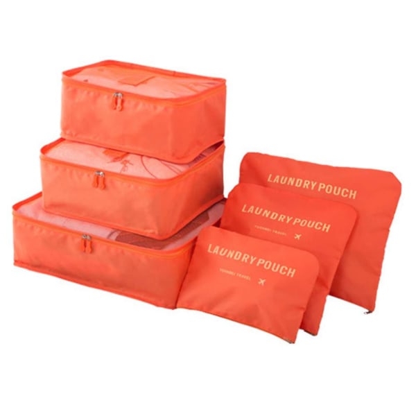 6 stk./sæt Rejse Vandafvisende Tøj Sortering Taske Pakning Cube Bagage Organizer（Orange）