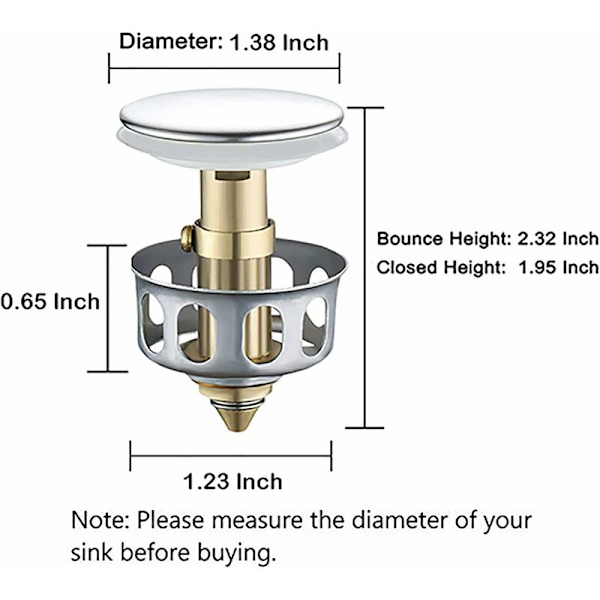 2 stk Universal vask rebound avløpsfilter, vask pop-up