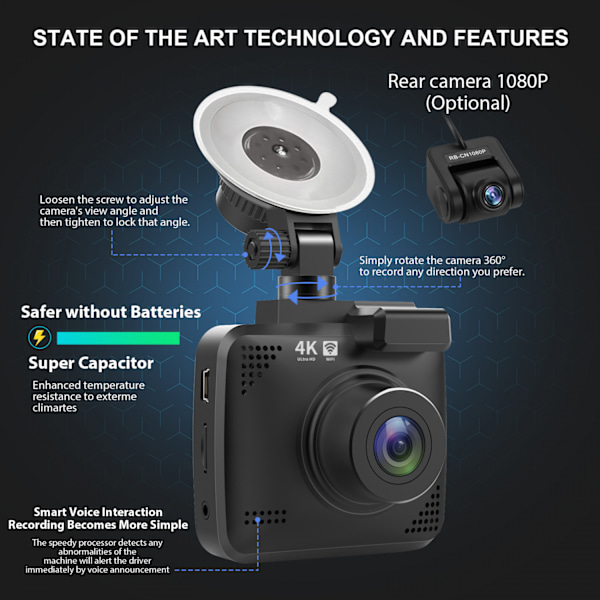 Dashcam (2K HD, wifi GPS WLAN (Wi-Fi)