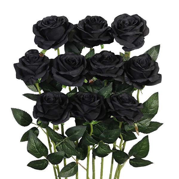 Konstgjorda rosor blommor arrangemang siden bukett för hemfester bröllopsdekoration (svart)（15PCS）