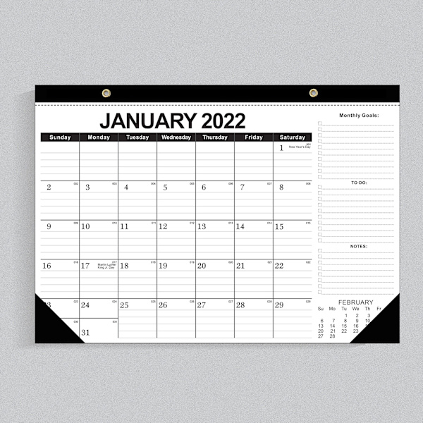 2022 Kalender Engelsk Version Klassisk Svart Väggkalender 18 Månader