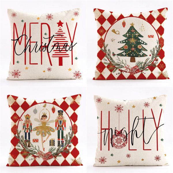 Set of 4 Christmas Cushion Covers 45x45cm Red Series Square Pillo