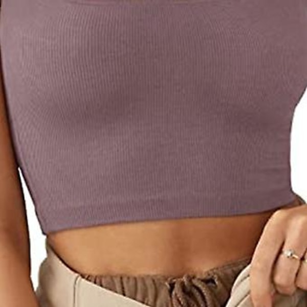 Kort Ærmeløs Tank Top Firkantet Hals Ren Farve Komfortabel Moderigtig Åndbar Casual til Fest Shopping (LPurple) Purple L