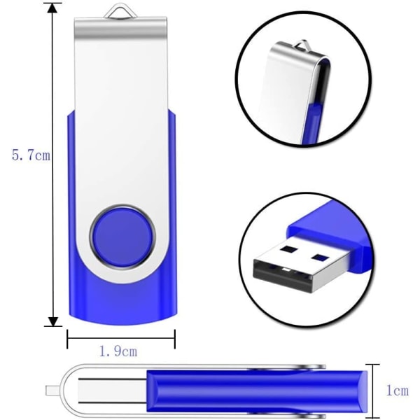 5-pak 2.0 4GB Metall USB-minnepenn Flash Drive Passer for roterende pennstasjoner som datamaskiner/biler (rød blå grønn oransje lilla)