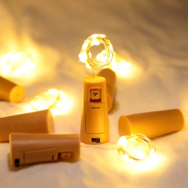 Vinflaske Lys Med Kork, 10 Pakke Batteridrevet Led Kork Form Sølvtråd Strenglys (Varm Hvid)