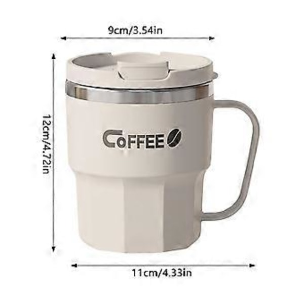 Termosmugg i rostfritt stål, enkel stil, 400 ml, återanvändbar vattenkopp lämplig för camping, picknick, grillning Off White