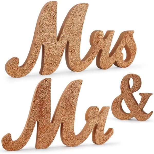 MR & MRS-skylt, guldglitter i trä, bröllopsdekorationer, bröllop