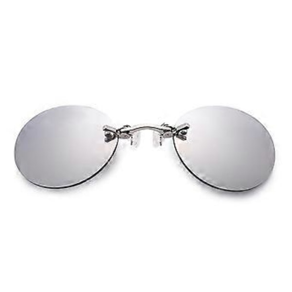 Miesten retrotyyliset pyöreät klipsikiinnitteiset nenälasit Matrix Morpheus -elokuvan kehyksettömät aurinkolasit Silver Lens