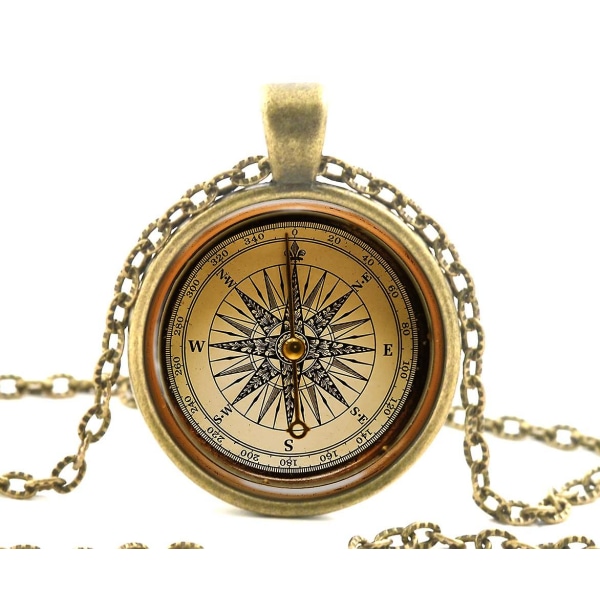 Vintage kompass glashängande halsband, gammaldags antik stil bildsmycken