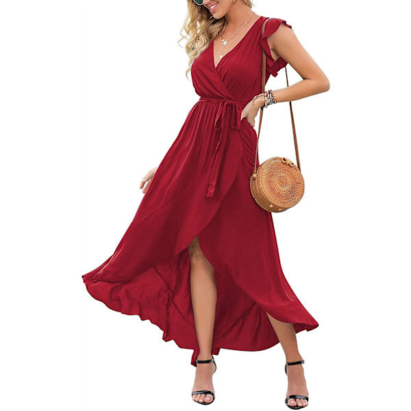 Kvinder Sommer Blomster Print Kryds V-hals Kjole Bohemian Flydende Lange Maxi Kjoler