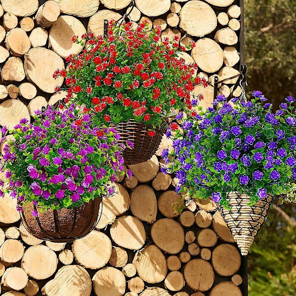 4 stk. Kunstig Eucalyptus Udendørs UV-resistent Greenery Buske Planter Indendørs Udendørs Hængende Dekoration (orange)（rød）