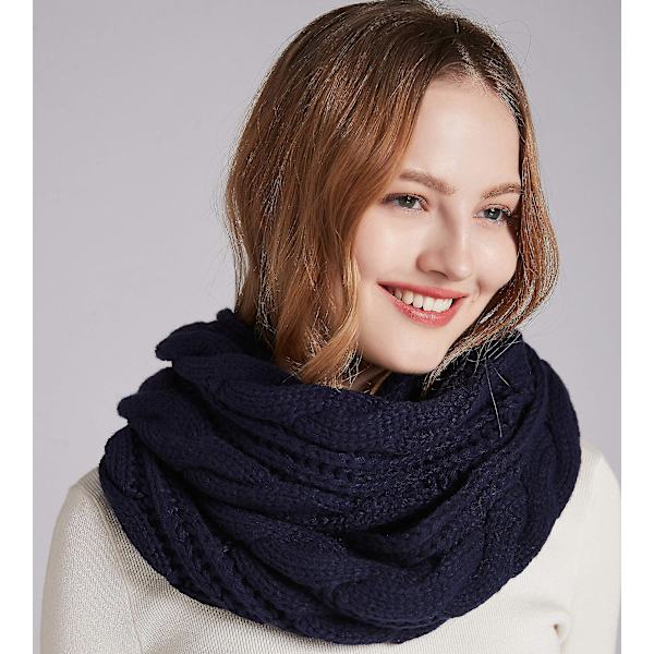 Dame Vinter Strikket Infinity Skjerf Mote Tykk Varm Sirkel Loop Skjerf（Blå）