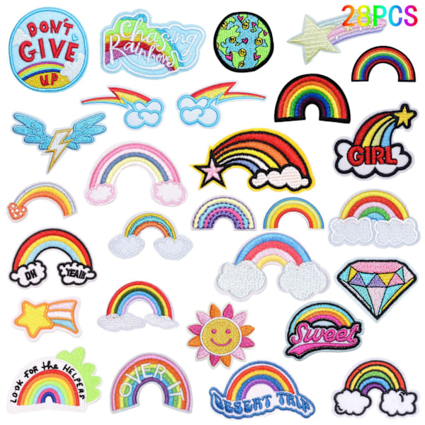 28 pakninger broderede stof patches
