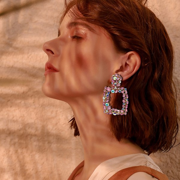 Rektangulære strass-dangle-øreringer firkantede strass-øreringer