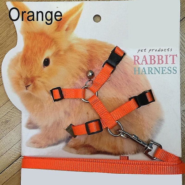 Pet Rabbit Soft Harness Leash Adjustable Bunny Traction Rope For Running Walking（Orange）