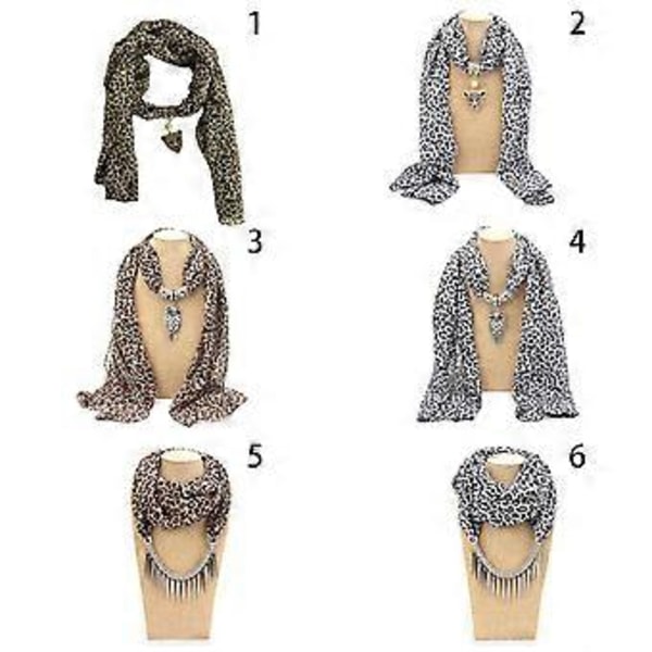 Mote Helt Ny Dame Lang Chiffon Leopard Dame Skjerf Halskjede Anheng Smykker Ugle svart og hvit Owl black and white