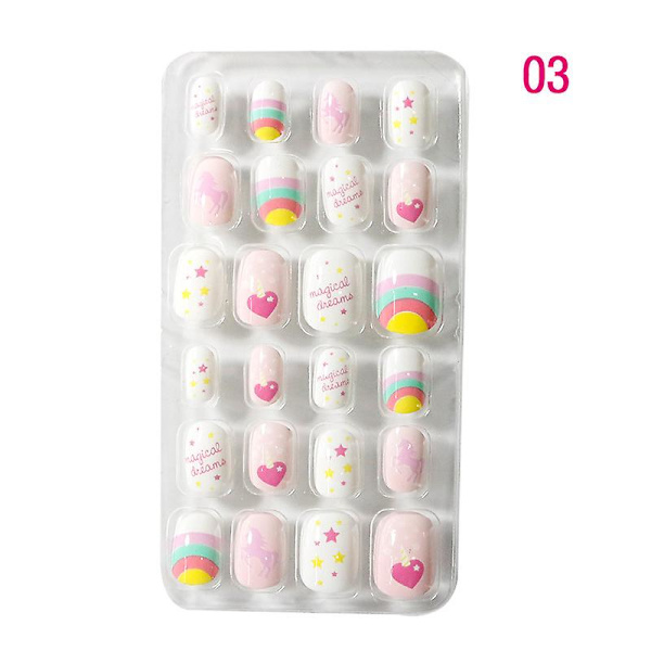 Færdige negle til børn 24 stk. Patch Cartoon Love Fake Nails Aftagelige fulde klistermærker Smykker（3）