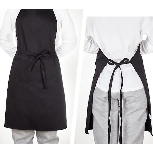 2 stk justerbart forkle med 2 lommer, forkle til matlaging, kjøkkenforkle, restaurantforkle, kaféforkle (svart polyester)