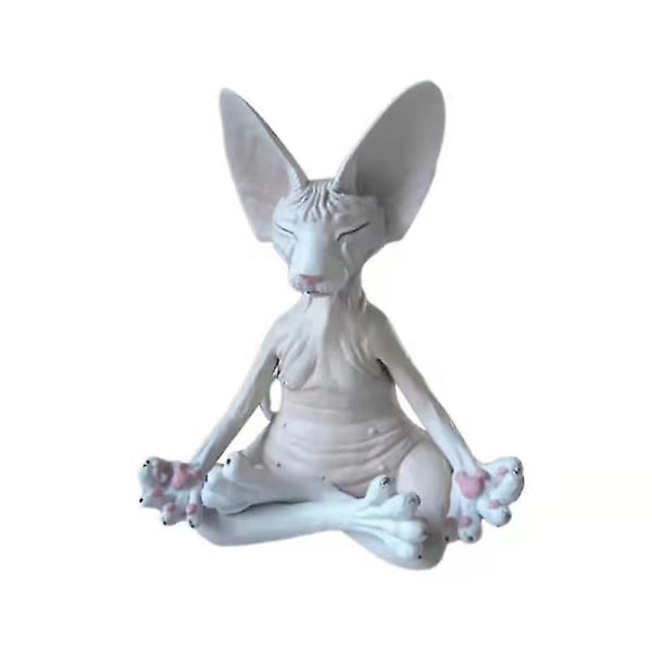 Sphynx Cat Meditera Samlarfigurer Miniatyr Buddhafigur Djurmodell Docka Leksaker Hårlös prydnad Vit