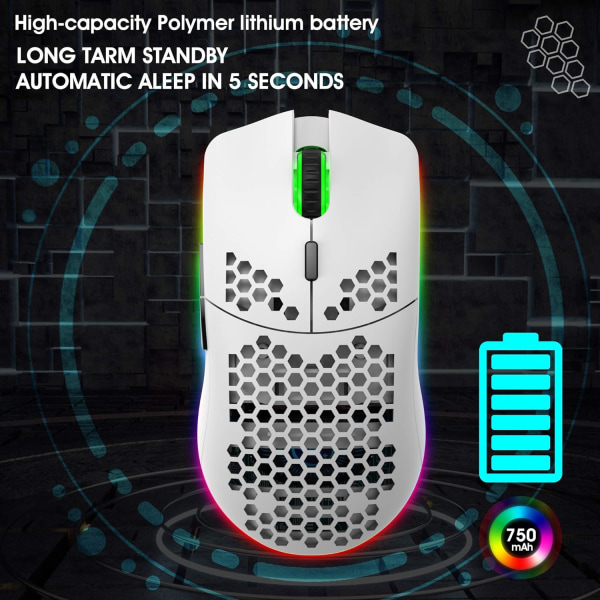 Rechargeable Wireless Honeycomb Gaming Mouse, Lightweight with 32