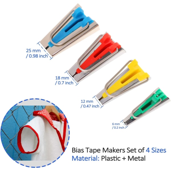 Biasbånds-enheder, sy-biasbåndssæt med 4 størrelser