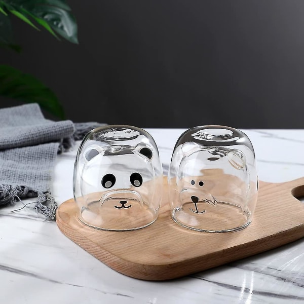 Sød krus glas dobbelt væg isoleret glas espresso kop, kaffekop, te kop, mælkekop (panda)