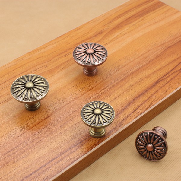 4Pcs Pull Drawer Knob with Flowers Pattern Antique Brass Door Handles Cabinet Furniture Handle