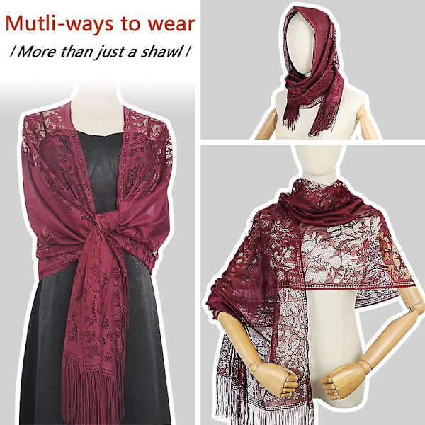 Ladiery Dame Blomsterblonde Sjal Sjal Med Dusker, Myk Mesh Frynser Wraps For Bryllup Aften Festkjoler（Stil 12）