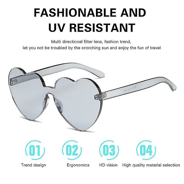 Candy Farve Hjerte Solbriller Fashion Rimless Kørsel Solbriller Til Voksne Rød