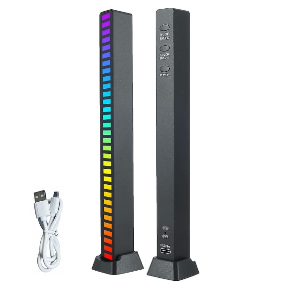 Stemmeaktiveret pickup-rytmelys 32-bit musikniveauindikator med RGB-musiklydstyring Audio Spectrum RGB-lys LED（sort）