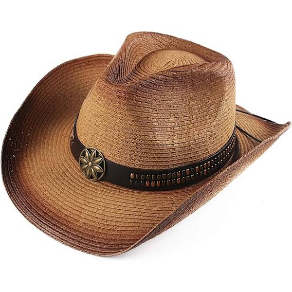 Vuxen solhatt i halm för kvinnor och män, färgglad cowboyhatt i västerländsk stil