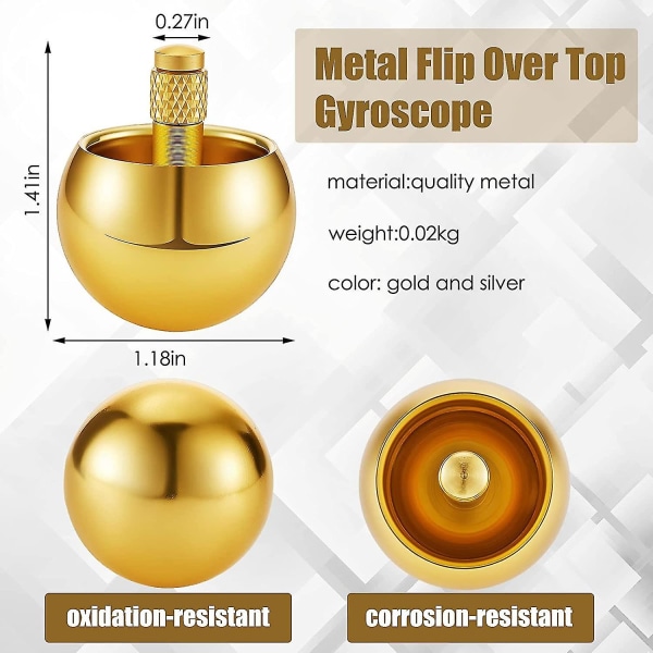 2 delar metallsnurra Metal flip-over-topp Barnsnurra leksak (guld, silver)