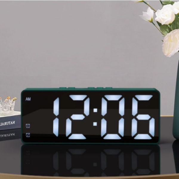 Grön digital väckarklocka, elektronisk väckarklocka med snooze-funktion