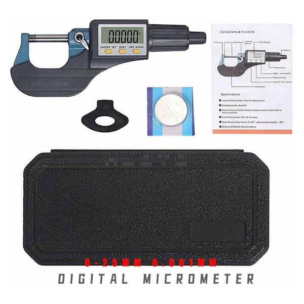 Elektronisk mikrometer Mikrometer Veggtykkelsesmikrometer Digital Mikrometer 0-25mm 0.001MM