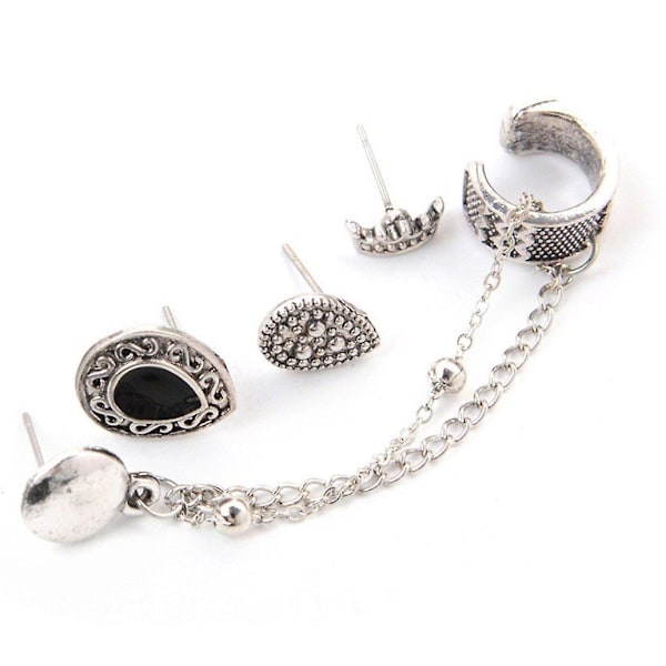 Sølvfarvet Krone Lange Dangle Kæde Kvast Øre Manchetter Øre Vine Wrap Pins Øre Knogle Stud Clip Øreringe