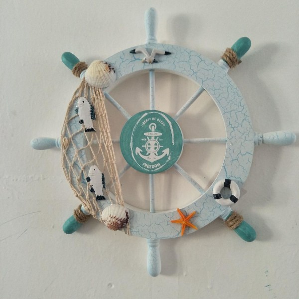 Väggdekoration, ratt, piratlook, skeppslook, gjord av trä 28 cm (stil5)
