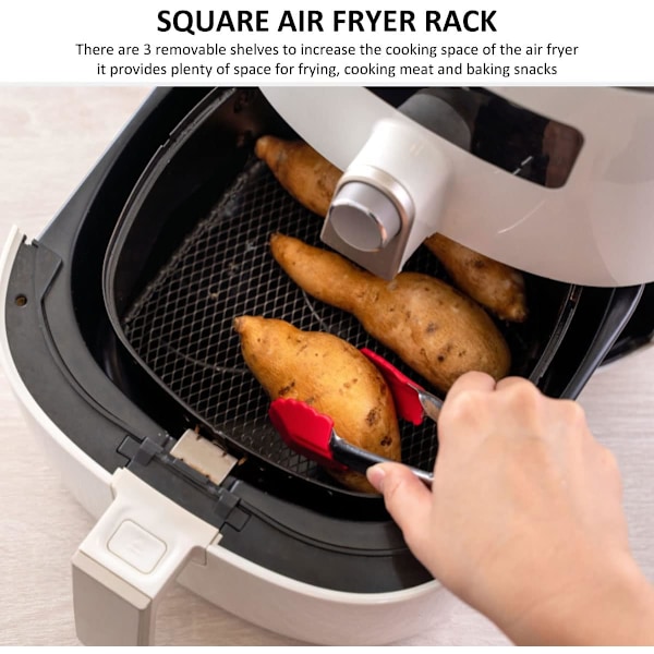 (Fyrkantig) Airfryer-ställ 3-lagers stapelbara torkställ Fläck