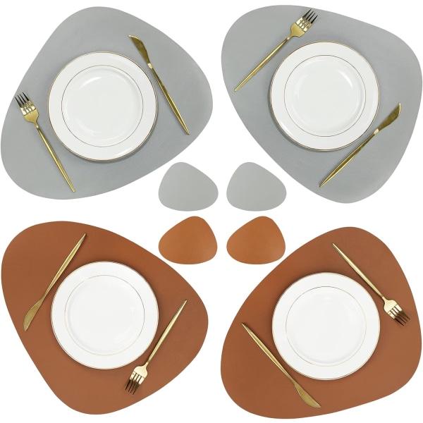 PU Leather 4 Placemats and Coasters Sets, Waterproof Wipeable Non