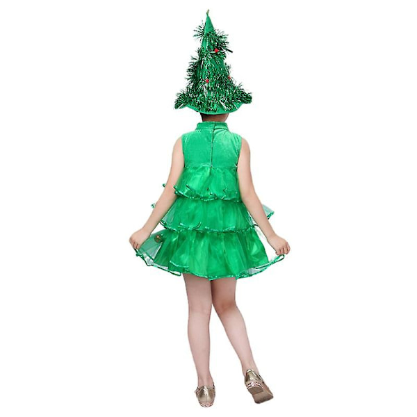 Tyttöjen joulukuusiasu, lasten cosplay-asu, mekko hatulla, syntymäpäivänäytös (150 cm)