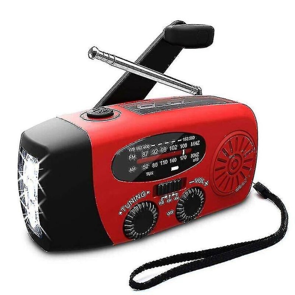 (red) Emergency Solar Hand Crank Dynamo Am/fm/wb/noaa Weather Radio Led Torch Charger