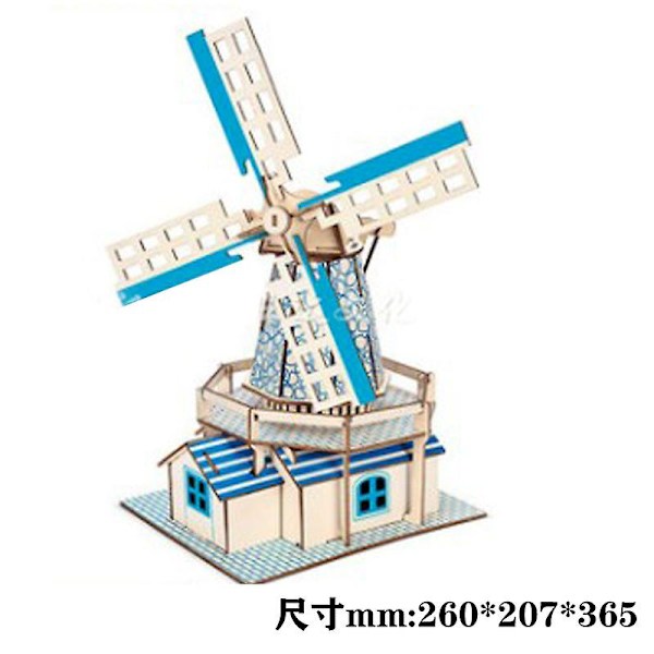 3D-trämodellpussel för barn Träpussel DIY-leksaker Presentset Modell Träkonstruktionssats (väderkvarn)