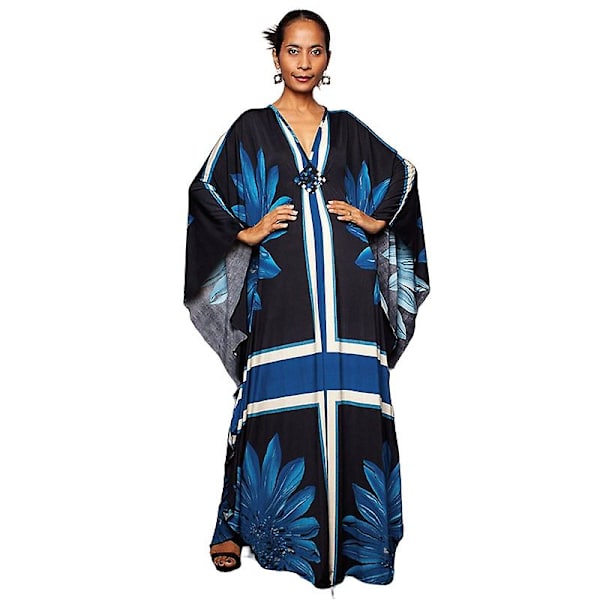 Kvinners trykte maxi-kjole flaggermus ermet strandkjole plus size sommerkjole strandklær kaftan cover-ups Dn0515