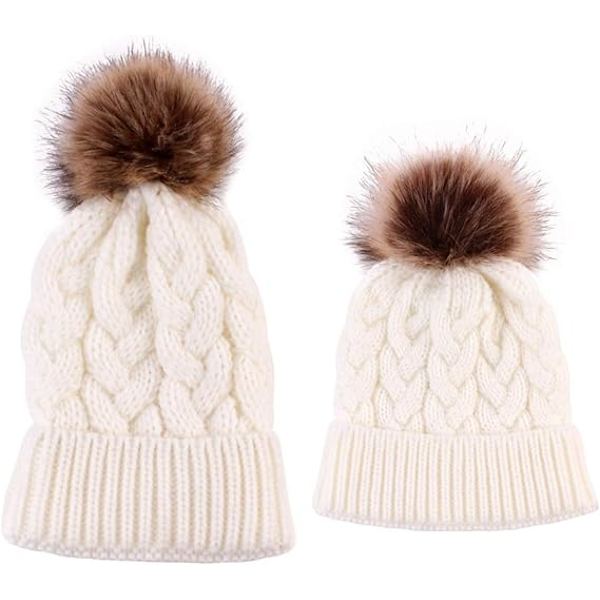 2 stk. Mor og Baby Strikket Beanie Caps Familie Matchende Hat Win
