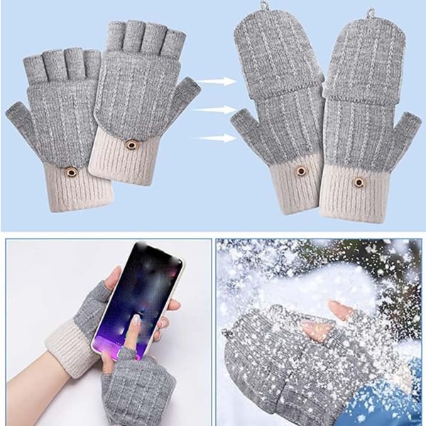 Stickade handskar Fingerless handskar Halvfingerhandskar med fällbar topp