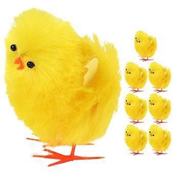 8 stk. Mini Kyllinger Sæt Påske Gul Mini Fluffy Kyllinger Plys Kyllingefigurer