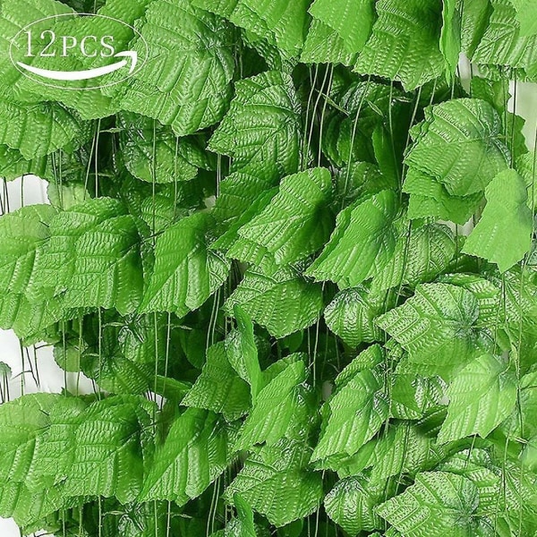Konstgjorda växter bladgirland, 12 förpackningar för hängande växter Falska vinrankor Silk murgröna blad Grönska girland