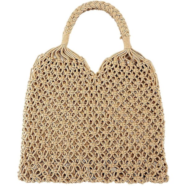 Handvävd Halm Axelväska för Kvinnor Sommar Strand Handtag Tote Handväska