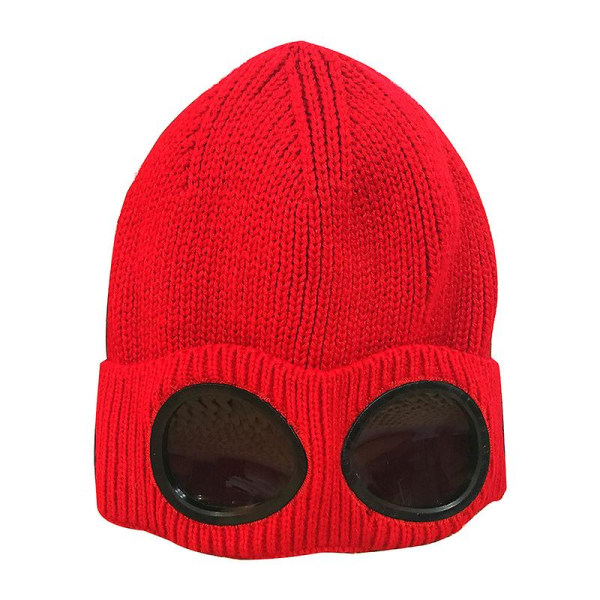 Unisex Goggle Beanie Hat Stickad Vinter Tjock Varm Outdoor Sports Beanie Ski Hat (Röd)