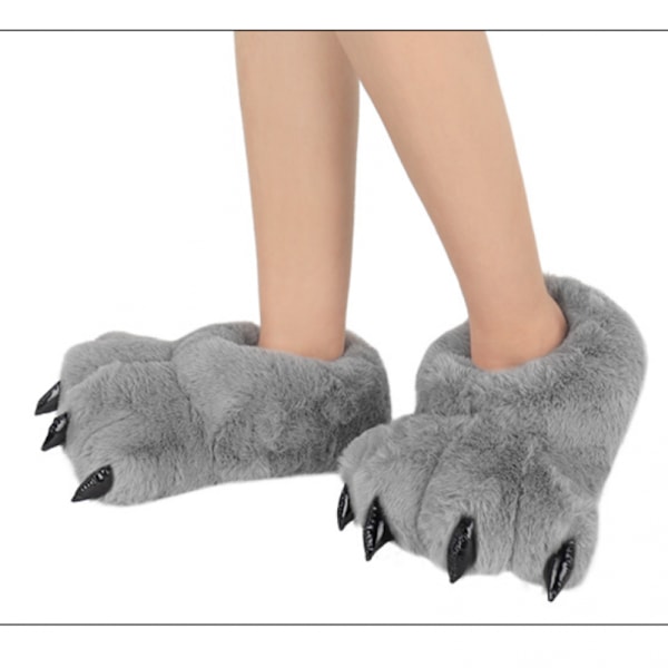 Grå plys bamse klo slippers bamse klo slippers